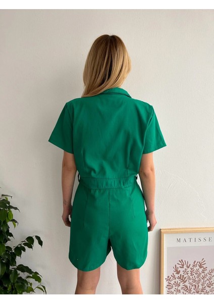 Yüksek Bel Cepli Gabardin Tulum Yeşil fiyatları