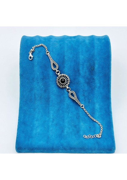 Zirkon ve Oltu Taşı Işçilikli 925 Ayar Gümüş Bileklik