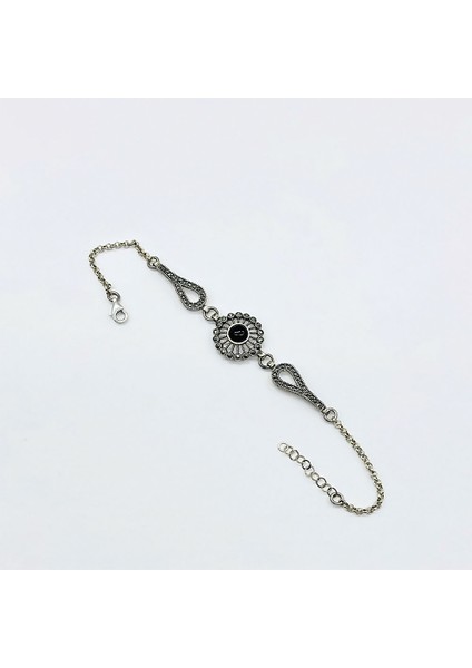 Zirkon ve Oltu Taşı Işçilikli 925 Ayar Gümüş Bileklik fiyatları