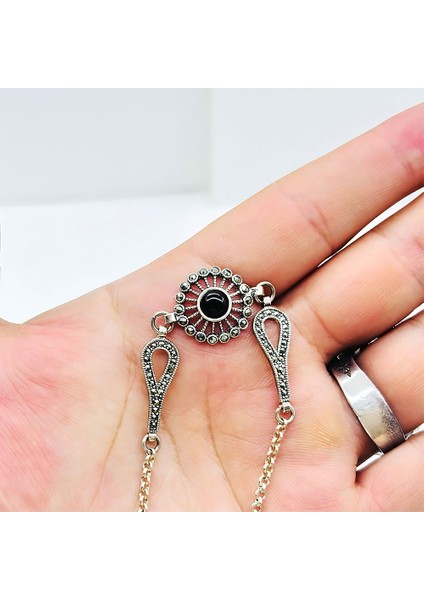 Zirkon ve Oltu Taşı Işçilikli 925 Ayar Gümüş Bileklik fırsatları