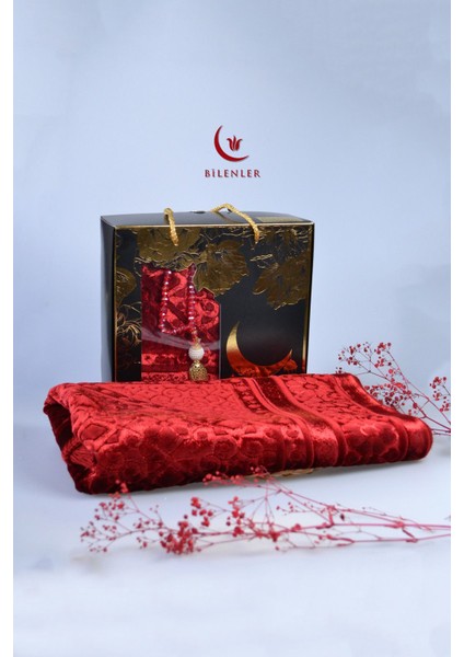 Özel Kutulu Hediyelik Lüks Kadife Dokuma Seccade ve Kristal Tesbih Seti fiyatları