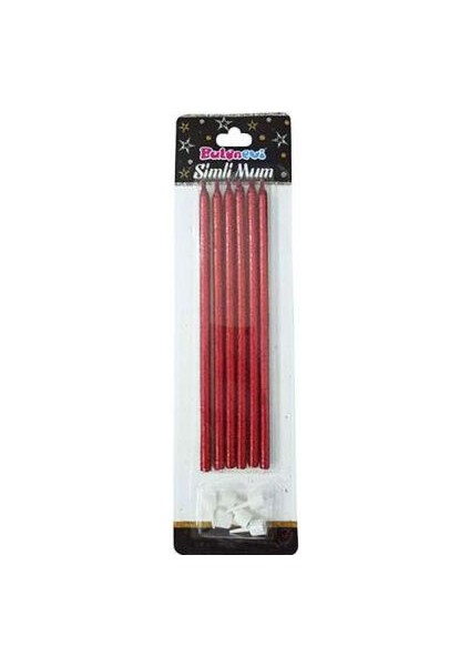 Mum - 14 cm Kırmızı Simli 6 Adet