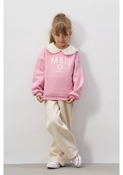 Baskılı Brode Yakalı Kız Çocuk Alt Üst Takım