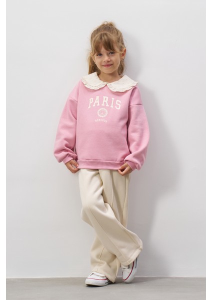 Baskılı Brode Yakalı Kız Çocuk Alt Üst Takım modelleri