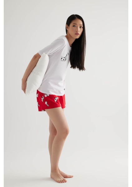 Kadın Pamuklu Kısa Kollu Şortlu Pijama Takımı