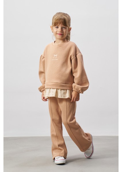 Baskılı Brode Detaylı Kız Çocuk Alt Üst Takım