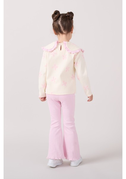 Büyük Yakalı Fiyonk Baskılı Taytlı Kız Çocuk Alt Üst Takım fiyatları