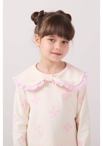 Büyük Yakalı Fiyonk Baskılı Taytlı Kız Çocuk Alt Üst Takım fırsatları