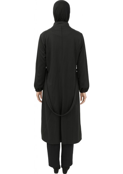Siyah Kapüşonlu Fermuarlı Tesettür Kap - Rahat Günlük Dış Giyim modelleri