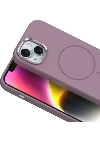 iPhone 14 Kılıf M-Safe Şarj Özellikli Metal Kamera Çerçeveli Zıvo Edi Silikon Kapak - Koyu Gri indirimleri