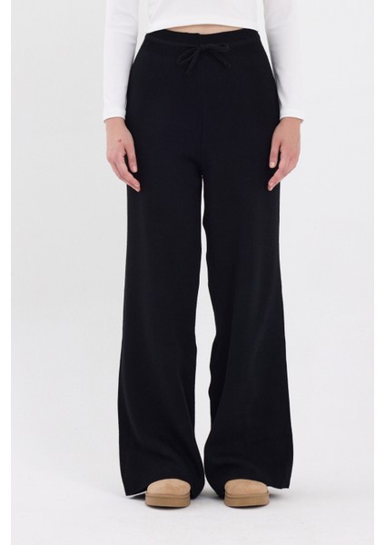 Siyah Yüksek Bel Triko Palazzo Kadın Pantolon 2251 modelleri