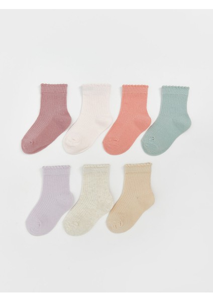 Yeni Sezon Desenli Kız Bebek Soket Çorap 7'li