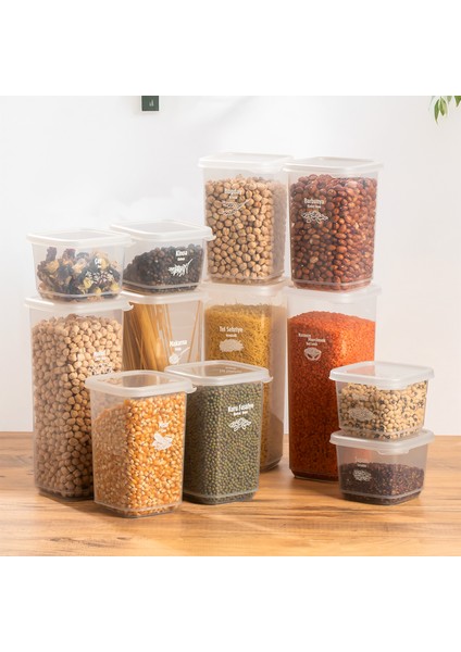 1176 12' li Etiketli Renkli Kapaklı Gıda Kavanoz Saklama Kabı Seti Erzak Kabı Organizer Antrasit