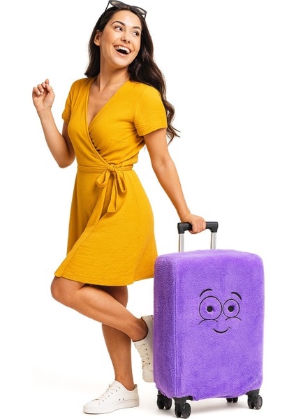 Ayıcı Gülen Yüz Desenli Bavul-Valiz Koruyucu Kılıf | Seyahatlere Neşe Katın