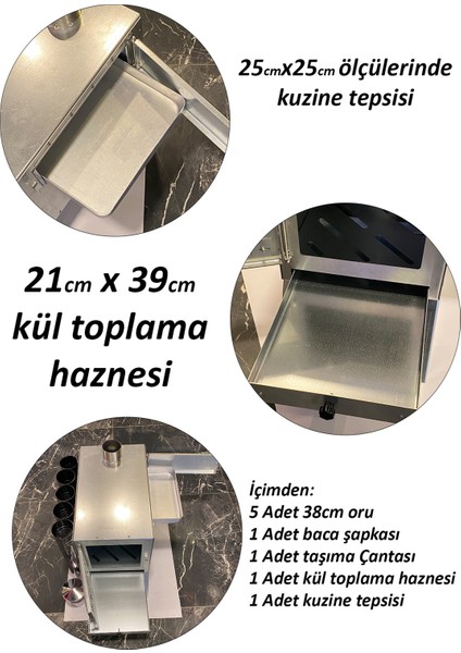 Galvanizli Kuzineli Kül Hazneli Çadır Sobası modelleri