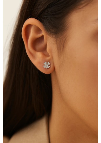 Taşlı Yonca Gümüş Küpe fiyatları