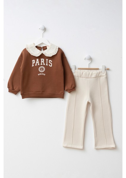 Baskılı Brode Yakalı Kız Çocuk Alt Üst Takım