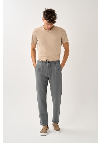 Regular Fit Beli Lastikli Keten Pantolon
