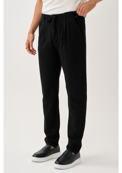 Regular Fit Beli Lastikli Keten Pantolon fiyatları