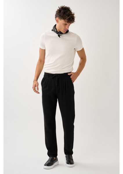 Regular Fit Beli Lastikli Keten Pantolon fırsatları