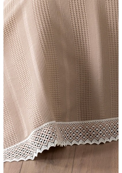 Tek Kişilik Iki Renkli Kopanaki Dantelli Petek Pike - Waffle Dokuma -160X230 Cm-Kapuçino fiyatları