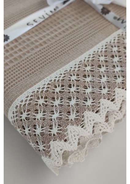 Tek Kişilik Iki Renkli Kopanaki Dantelli Petek Pike - Waffle Dokuma -160X230 Cm-Kapuçino fırsatları