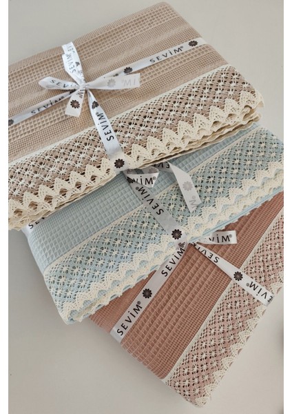 Tek Kişilik Iki Renkli Kopanaki Dantelli Petek Pike - Waffle Dokuma -160X230 Cm-Kapuçino indirimleri