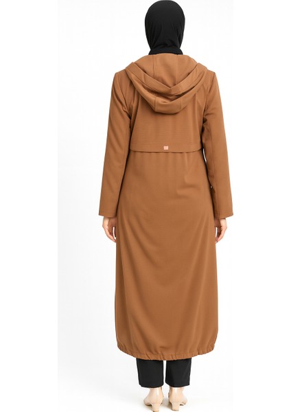 Taba Kapüşonlu Fermuarlı Tesettür Kap - Rahat Günlük Dış Giyim fiyatları