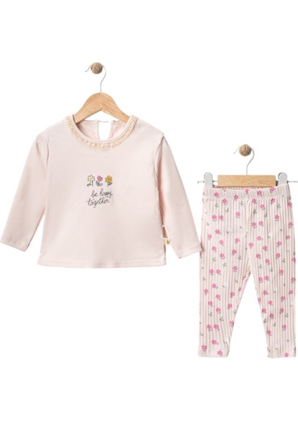 Iki Ip Çiçek Baskılı Taytlı Kız Bebek Takım