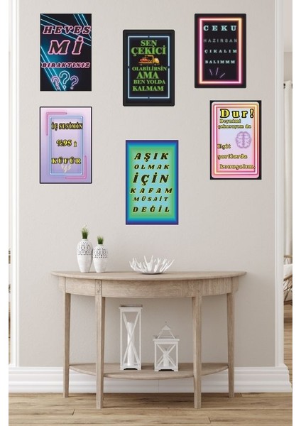 Neon Görünümlü Espirili Duvar Tablo Seti (6'lı - 15X22 Cm) modelleri