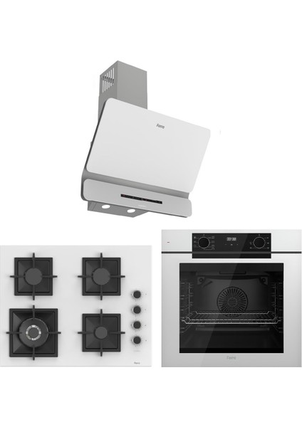 White FryArt 3 Lü Ankastre Set ( QEP63CB - SC406-WFA - D081-SA ) A++ Sessiz Davlumbaz - 65 cm Wok Bek Ocak