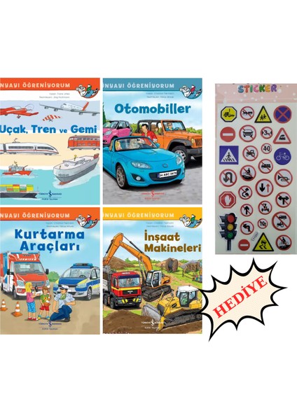 Uçak, Tren ve Gemi + Otomobiller + Kurtarma Araçları + Inşaat Makineleri (4 Kitap Takımı) + Sticker Hediyeli