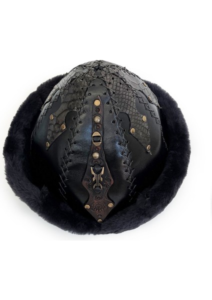 Ertuğrul Gazi Zımbalı Pirinç Broş Çapraz Dikiş Hakiki Deri Börk Şapka Siyah-60 modelleri