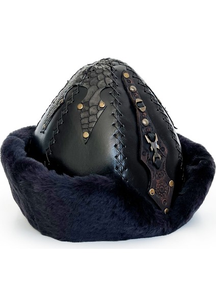 Ertuğrul Gazi Zımbalı Pirinç Broş Çapraz Dikiş Hakiki Deri Börk Şapka Siyah-60 fırsatları