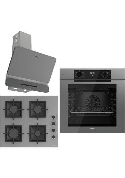 Grey FryArt 3 Lü Ankastre Set ( QEP63CPR - SC208-FA - D082-SA ) A++ Sessiz Davlumbaz