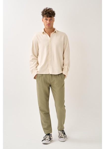 Regular Fit Beli Lastikli Keten Pantolon fiyatları