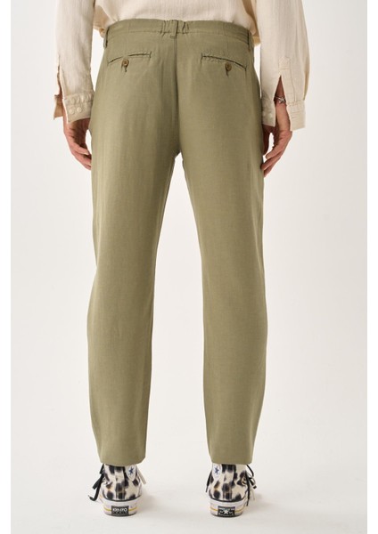 Regular Fit Beli Lastikli Keten Pantolon fırsatları