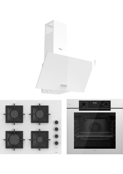 White FryArt 3 Lü Ankastre Set ( QEP63CB - SC206-FA - D087 ) Döküm Izgara