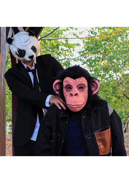Siyah Saçlı Kafaya Tam Geçmeli Lateks Şempanze Maskesi - Lateks Maymun Orangutan Goril Maske Et Maske indirimleri