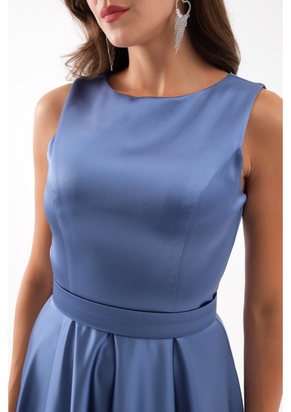 Kadın Indigo Kalın Askılı Saten Uzun Abiye Elbise fırsatları