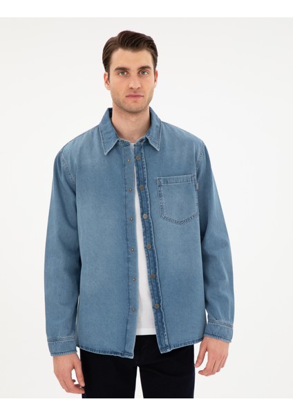Erkek Mavi Comfort Fit Uzun Kollu Jean Gömlek 50292072-VR036 modelleri