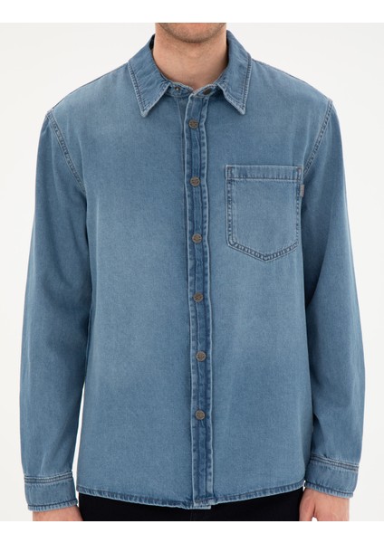 Erkek Mavi Comfort Fit Uzun Kollu Jean Gömlek 50292072-VR036