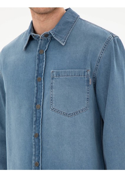 Erkek Mavi Comfort Fit Uzun Kollu Jean Gömlek 50292072-VR036