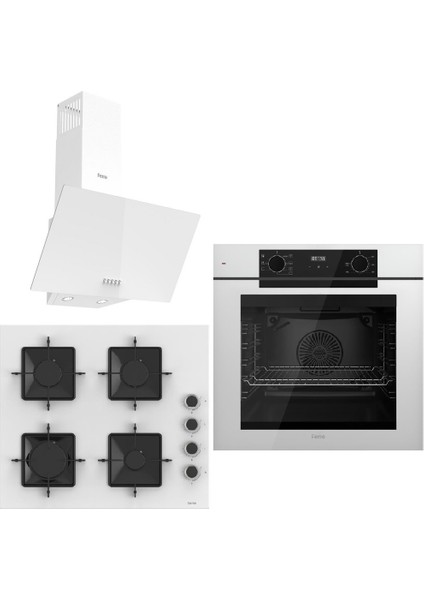 White FryArt 3 Lü Ankastre Set ( QEP63CB - SS206 - D081-SA ) A++ Sessiz Davlumbaz