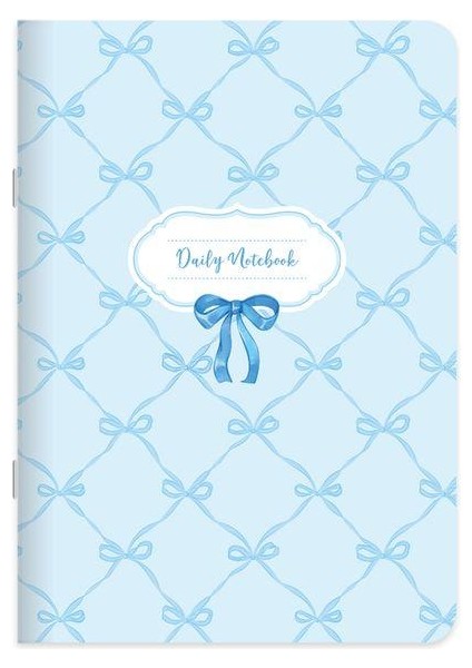 Çizgili Kuşe Kapak Kurdele Stickerli Defter 18,5 x 26 cm - Mavi Kurdele