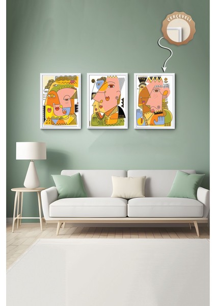Dekoratif 3lü Tablo,ahşap Çerçeveli,soyut Tablo,duvar Tablo,duvar Susu,mutfak Tablo Cerceveli Tablo