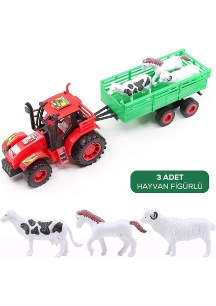 Römorklu Traktör ve 3 Adet Hayvan Figürlü Oyuncak Seti