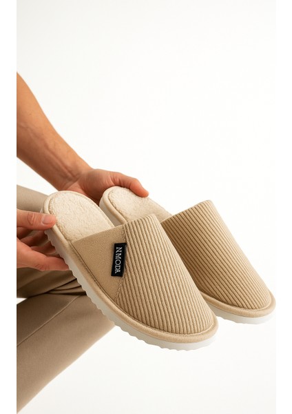 Unisex Ev Terliği Kaymaz Tabanlı Ribana Kumaş Konforlu Model Şık ve Konforlu Ev Içi Terlik Yarı Deri