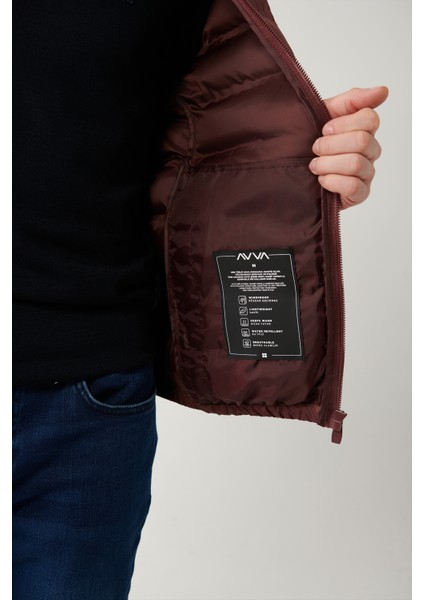 Erkek Bordo Dik Yaka Yapıştırmalı Su İtici Kumaşlı Şişme Mont E006019