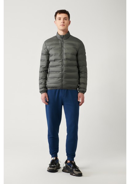 Erkek Antrasit Dik Yaka Yapıştırmalı Su İtici Kumaşlı Şişme Mont E006019